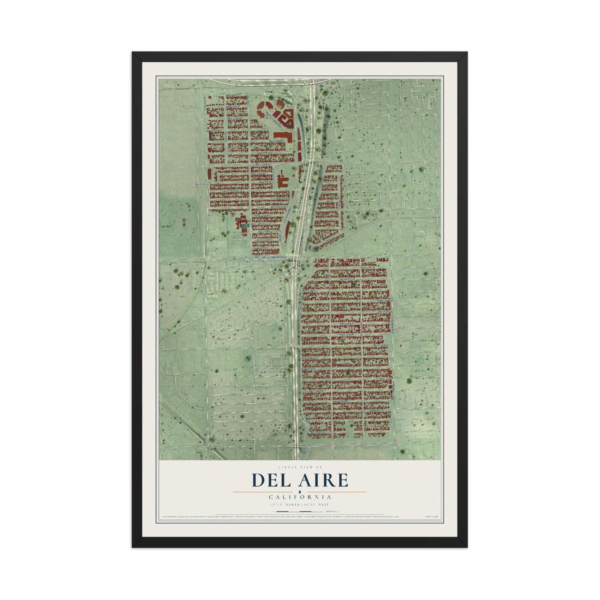 Map of Del Aire, California, 12 x 18 inch print in a black wood frame