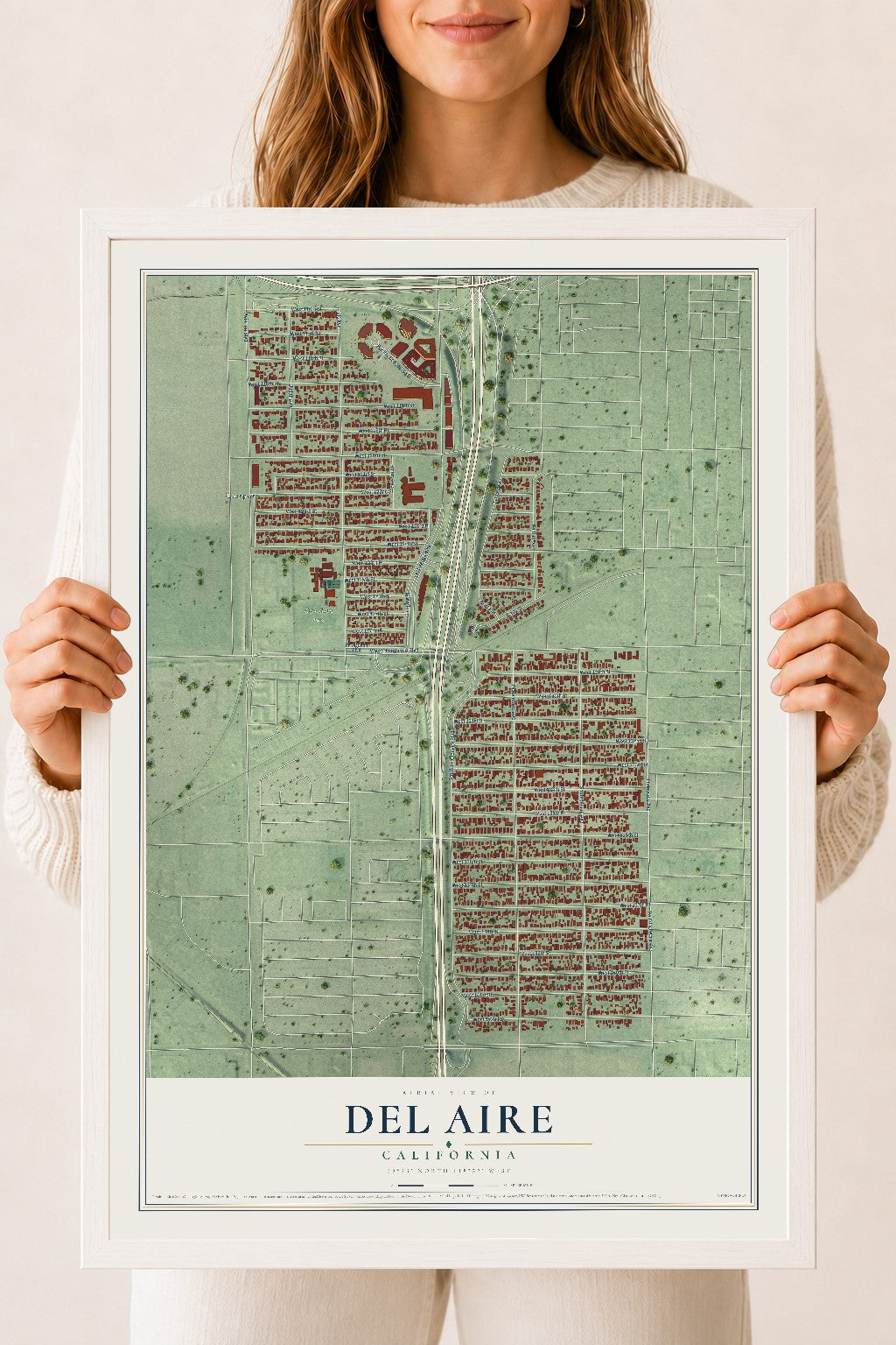 Map of Del Aire, California, 18 x 24 inch print in a white wood frame