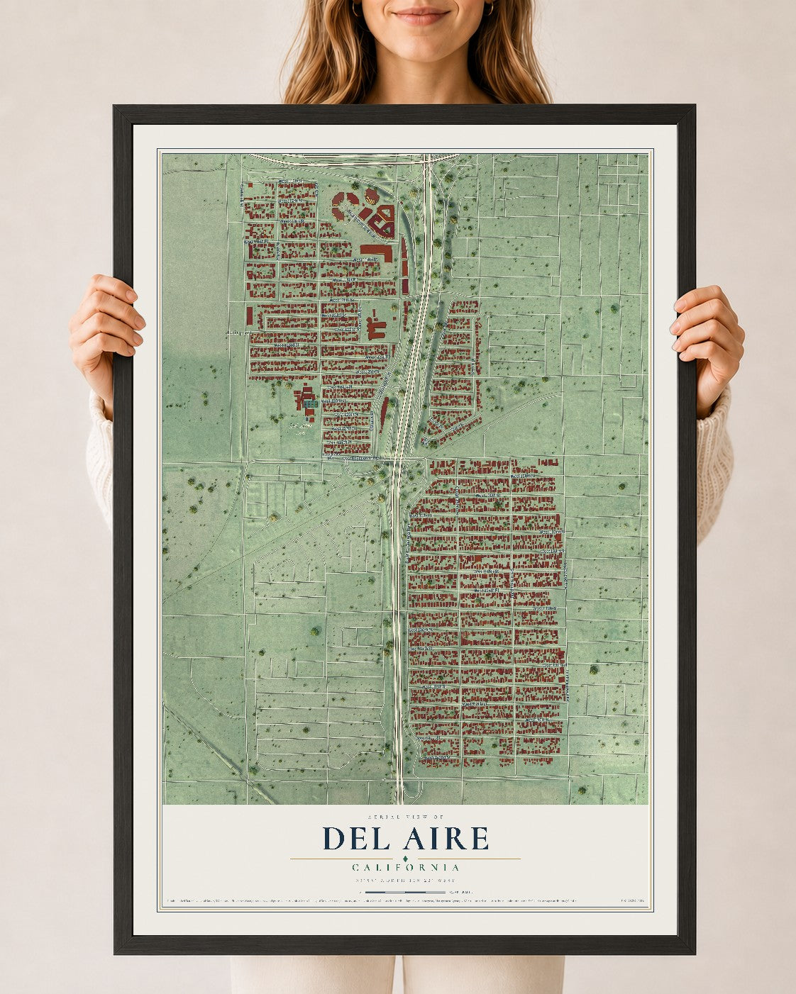 Map of Del Aire, California, 24 x 36 inch print in a black wood frame