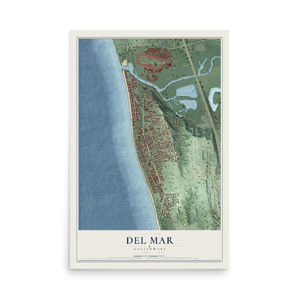 Map of Del Mar, California, 12 x 18 inch unframed archival matte print
