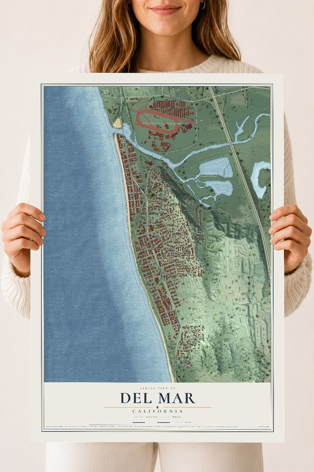 Map of Del Mar, California, 18 x 24 inch unframed archival matte print