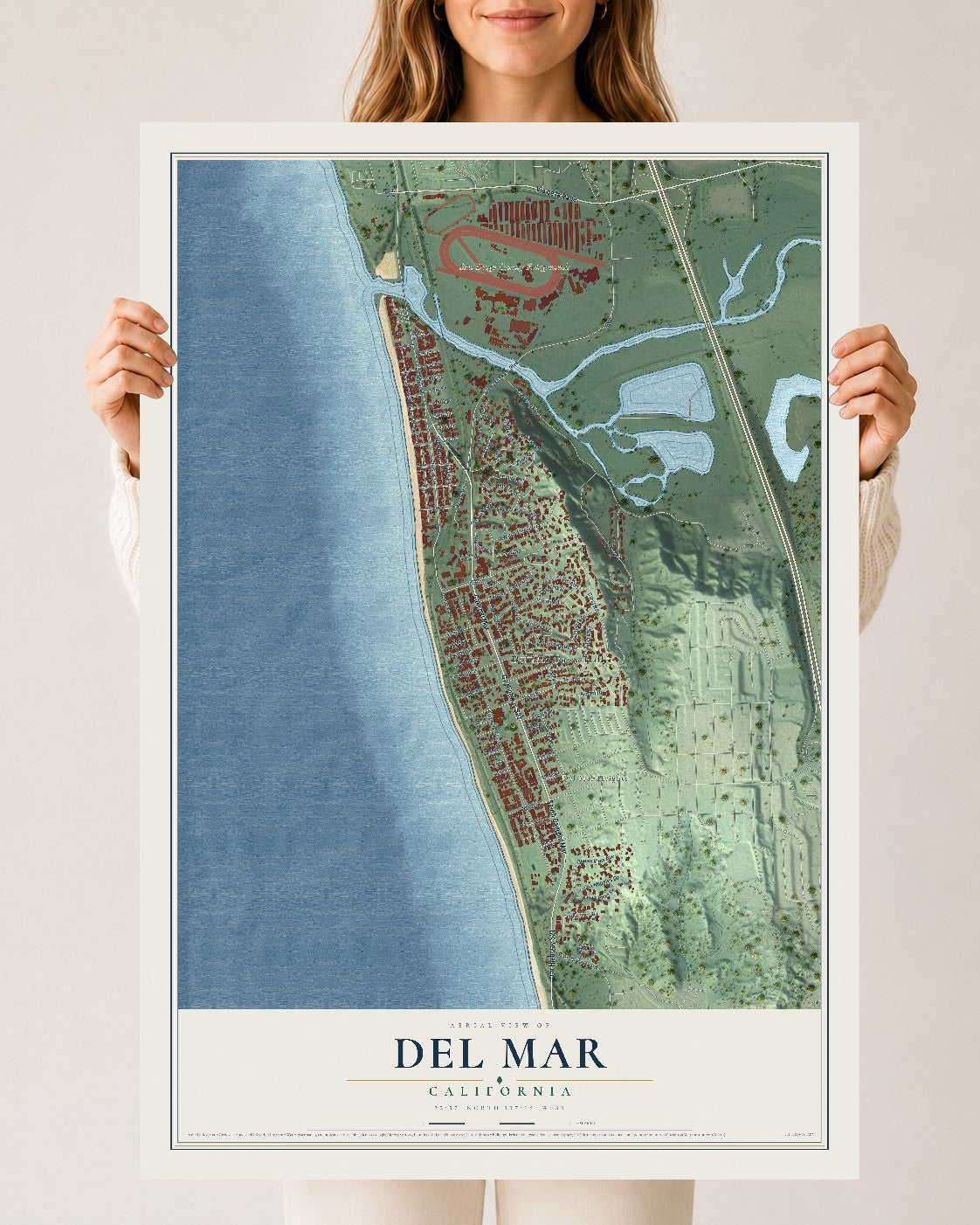Map of Del Mar, California, 24 x 36 inch unframed archival matte print