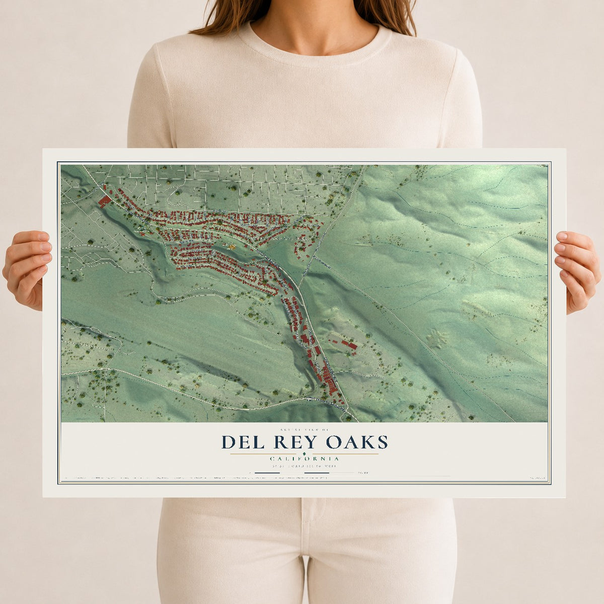 Map of Del Rey Oaks, California, 12 x 18 inch unframed archival matte print
