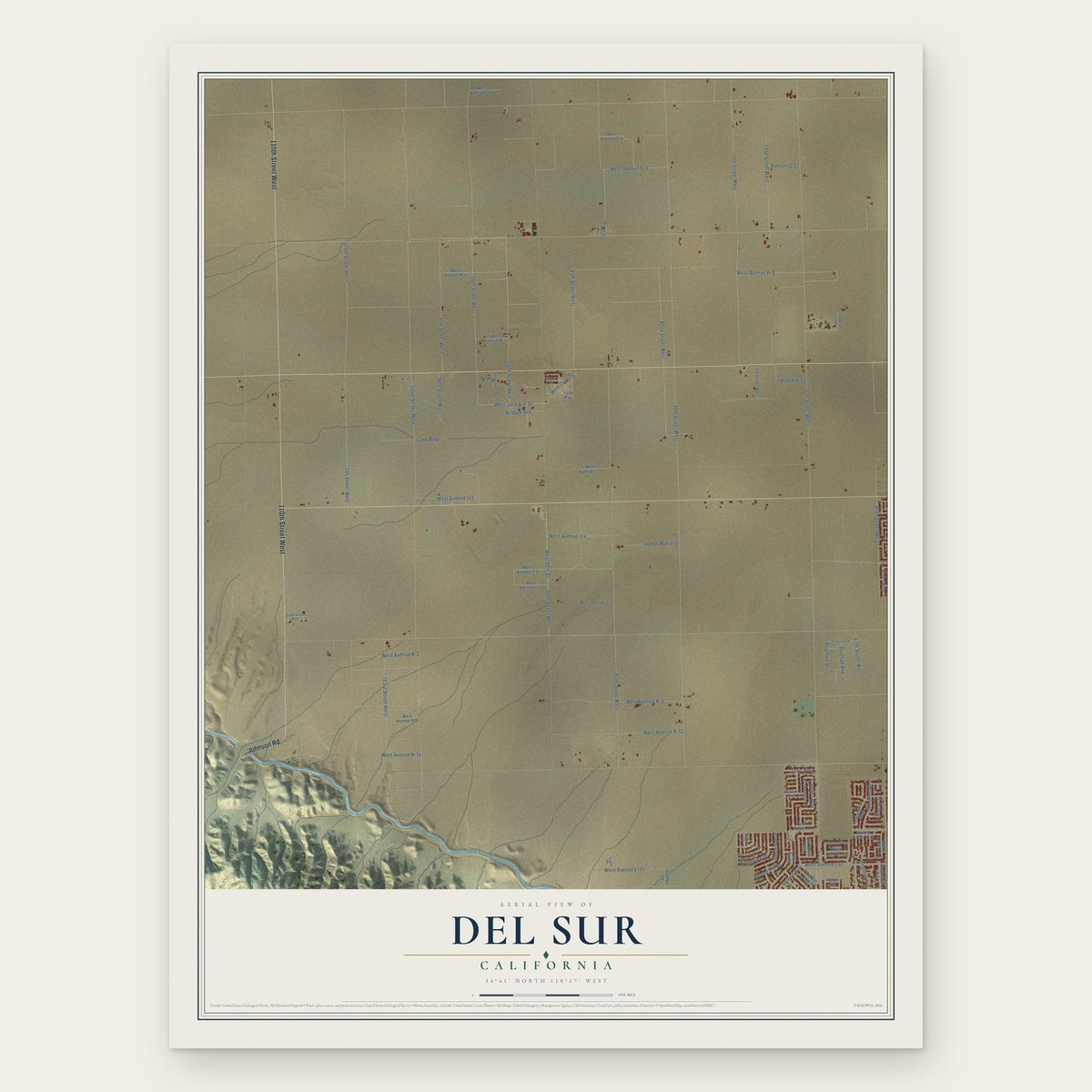Del Sur, California map print, the full design