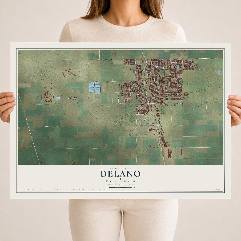 Map of Delano, California, 18 x 24 inch unframed archival matte print