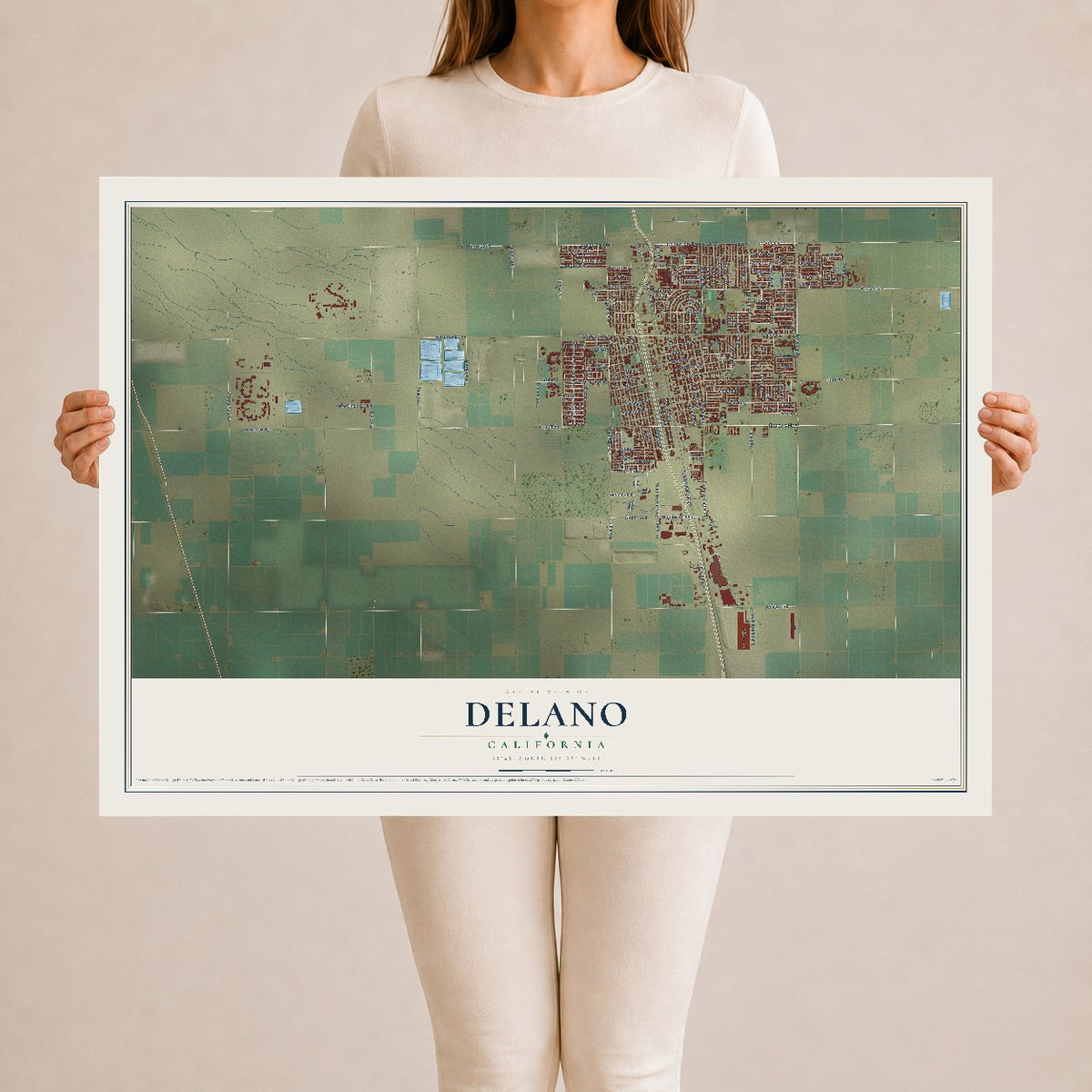 Map of Delano, California, 24 x 36 inch unframed archival matte print
