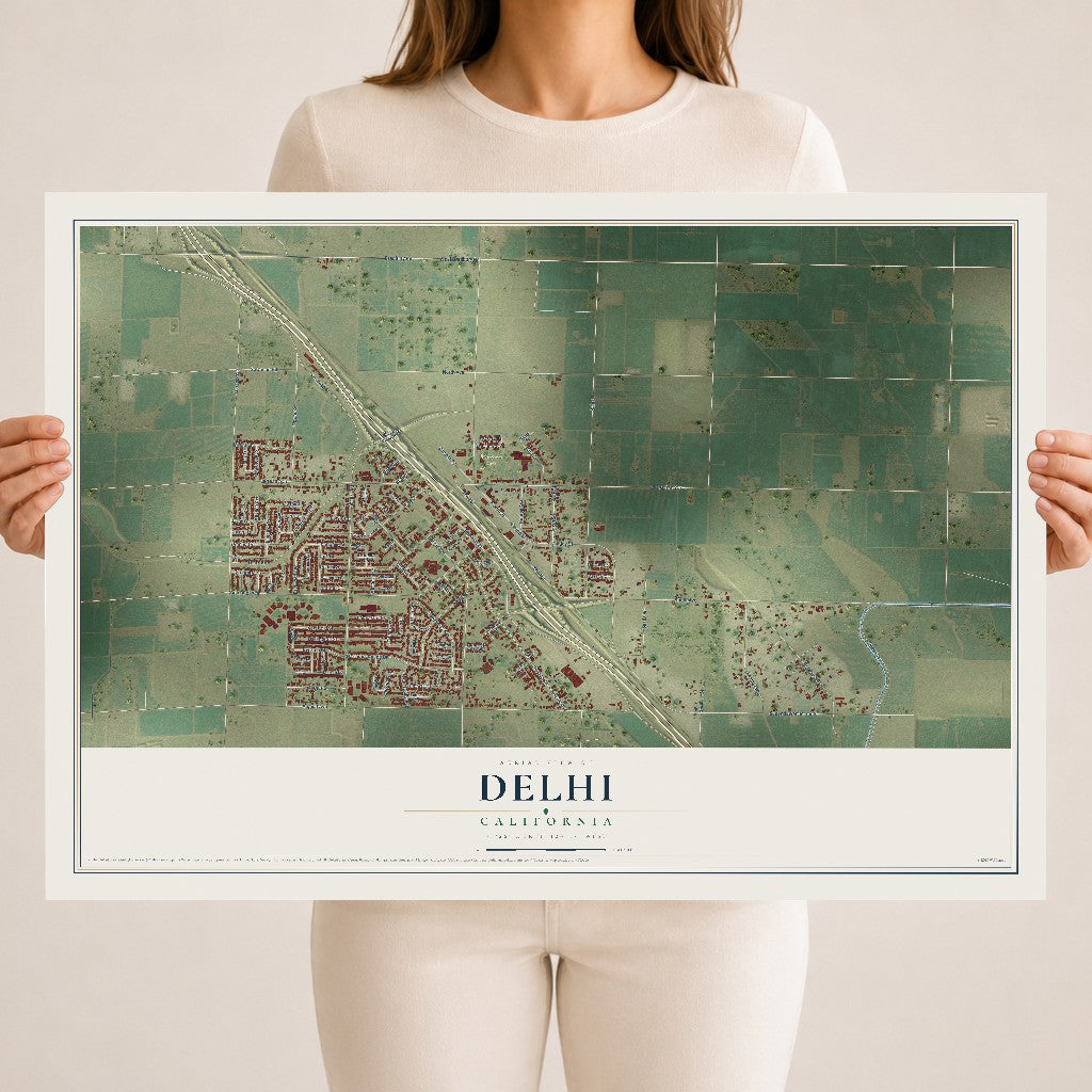 Map of Delhi, California, 18 x 24 inch unframed archival matte print
