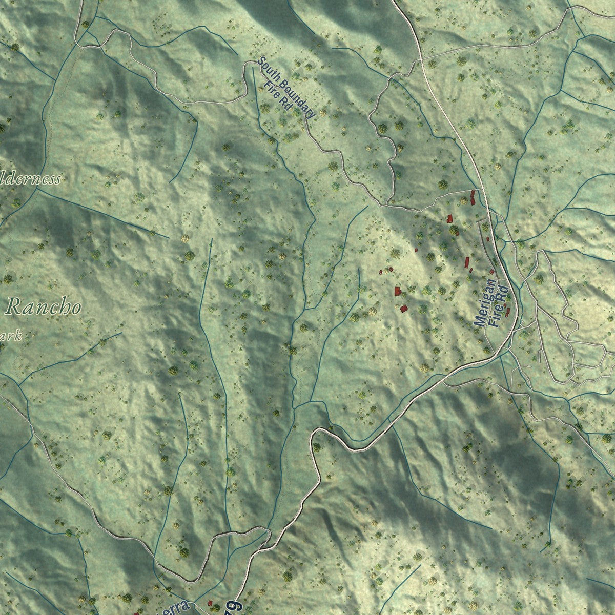 Close-up of the map of Descanso, California print showing street and building detail