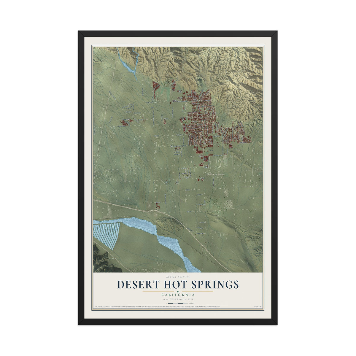 Map of Desert Hot Springs, California, 12 x 18 inch print in a black wood frame