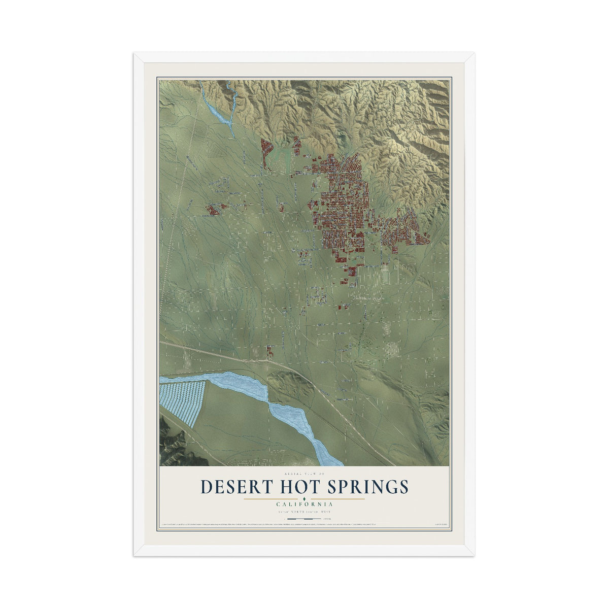 Map of Desert Hot Springs, California, 12 x 18 inch print in a white wood frame