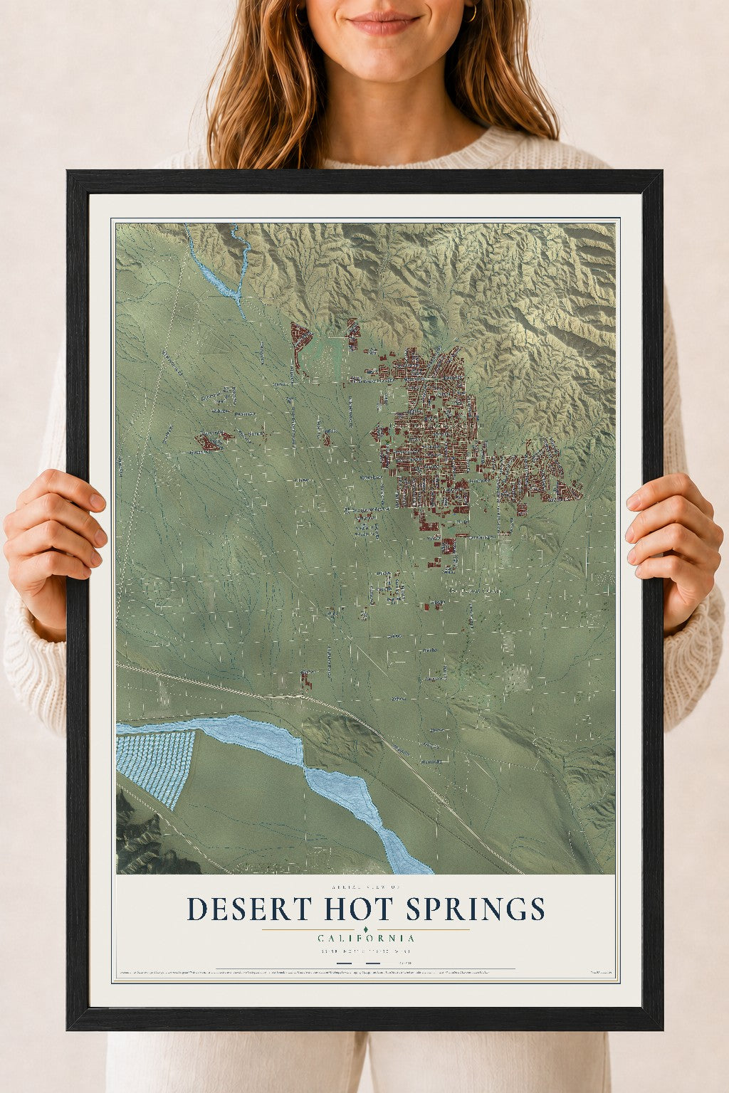 Map of Desert Hot Springs, California, 18 x 24 inch print in a black wood frame