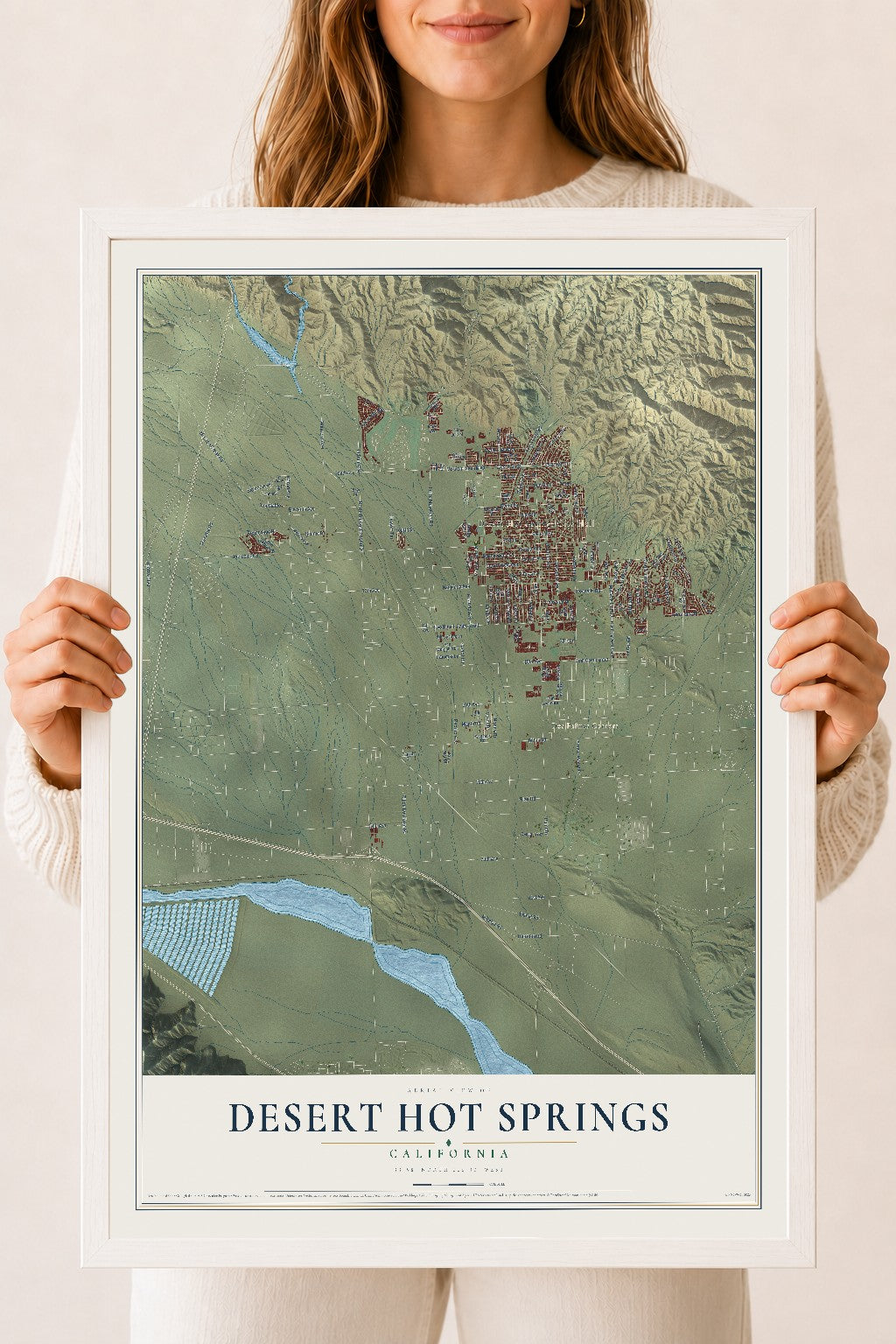 Map of Desert Hot Springs, California, 18 x 24 inch print in a white wood frame