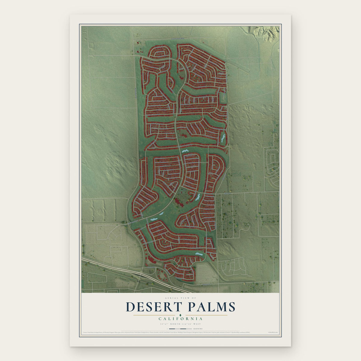 Desert Palms, California map print, the full design