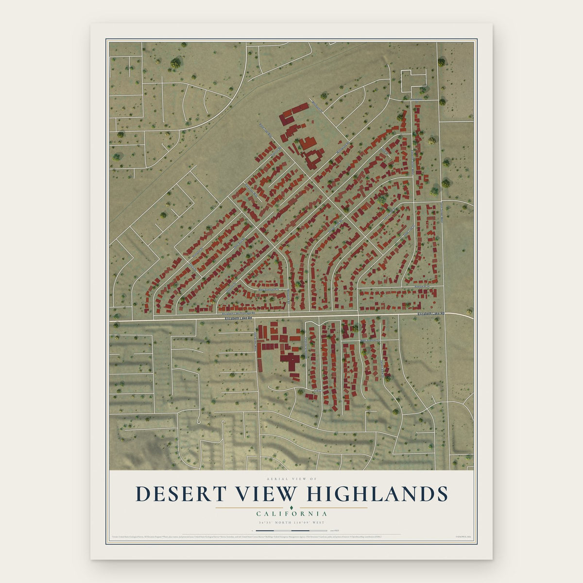 Desert View Highlands, California map print, the full design