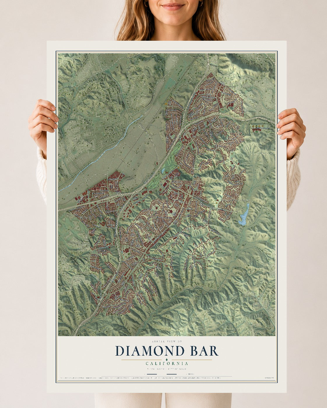 Map of Diamond Bar, California, 24 x 36 inch unframed archival matte print