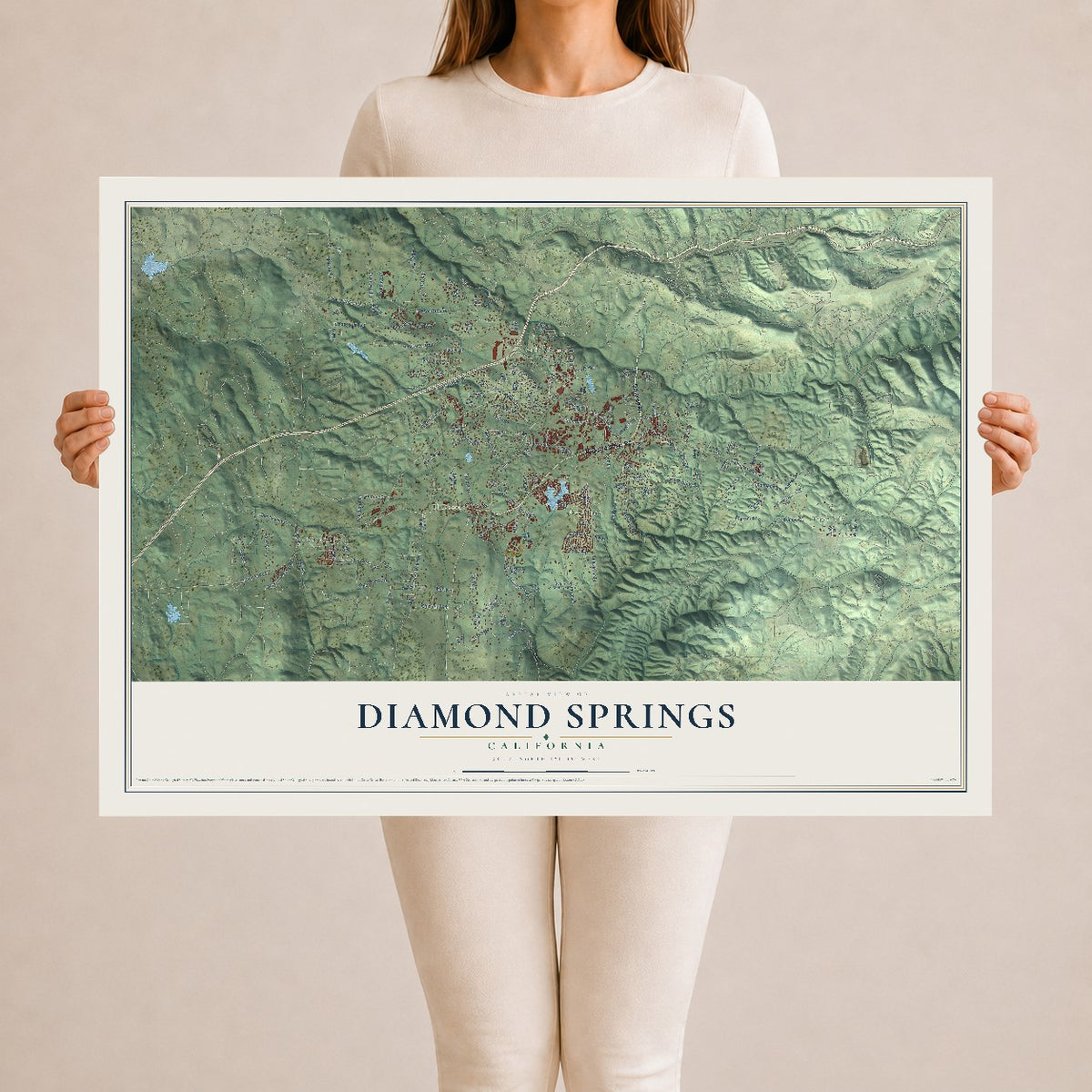 Map of Diamond Springs, California, 24 x 36 inch unframed archival matte print
