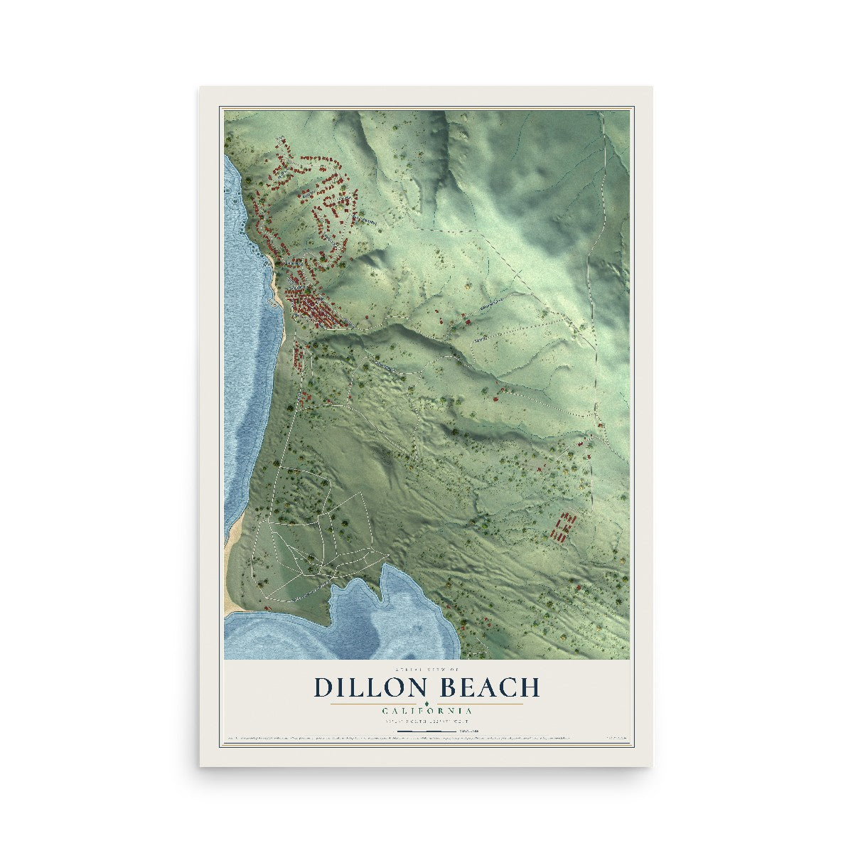 Map of Dillon Beach, California, 12 x 18 inch unframed archival matte print