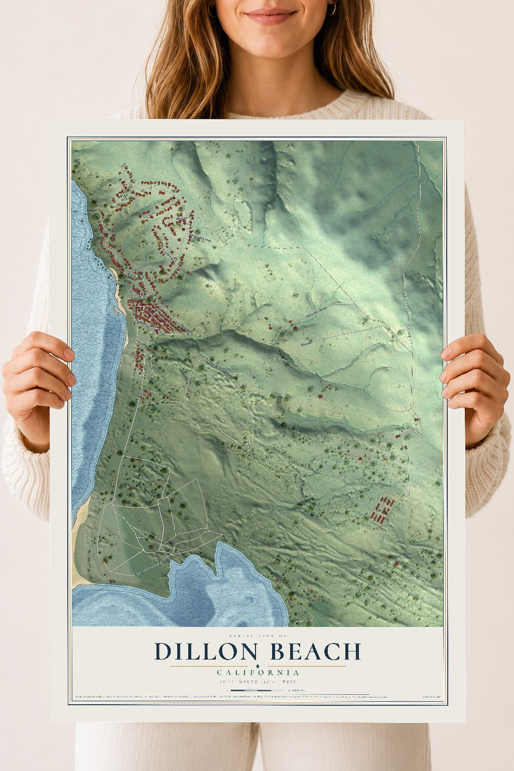 Map of Dillon Beach, California, 18 x 24 inch unframed archival matte print