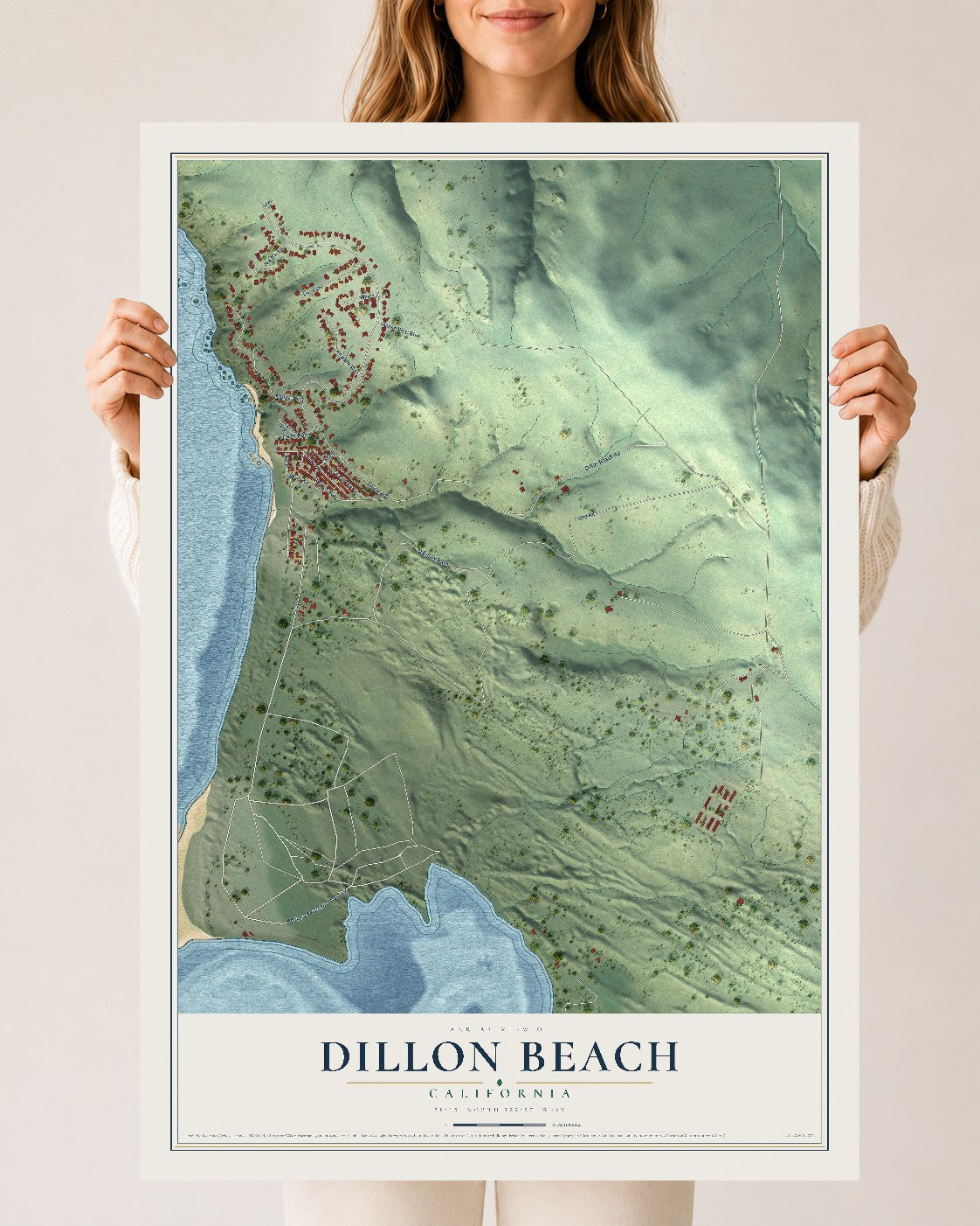 Map of Dillon Beach, California, 24 x 36 inch unframed archival matte print