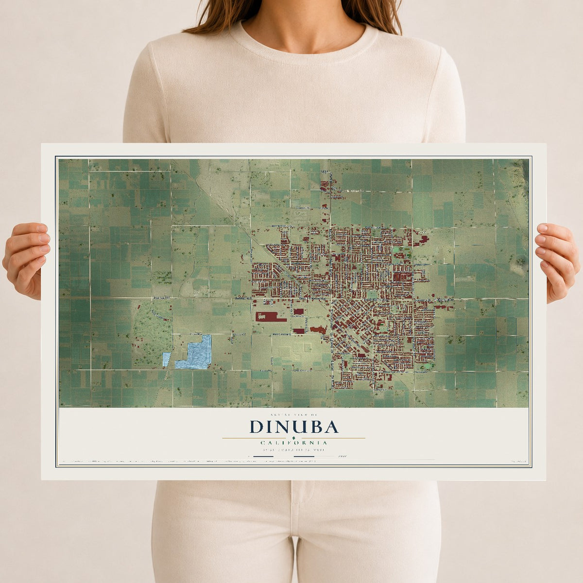 Map of Dinuba, California, 12 x 18 inch unframed archival matte print