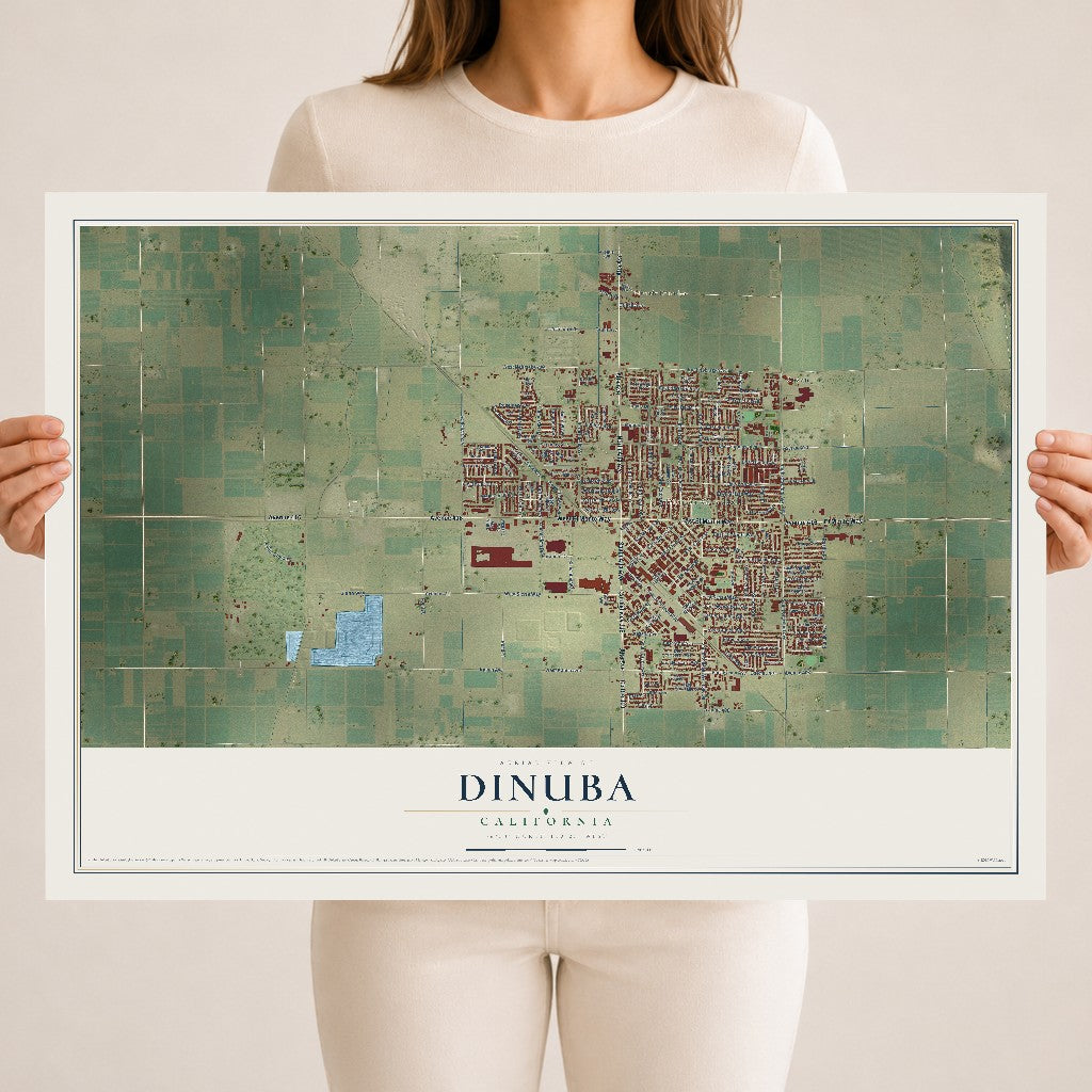 Map of Dinuba, California, 18 x 24 inch unframed archival matte print