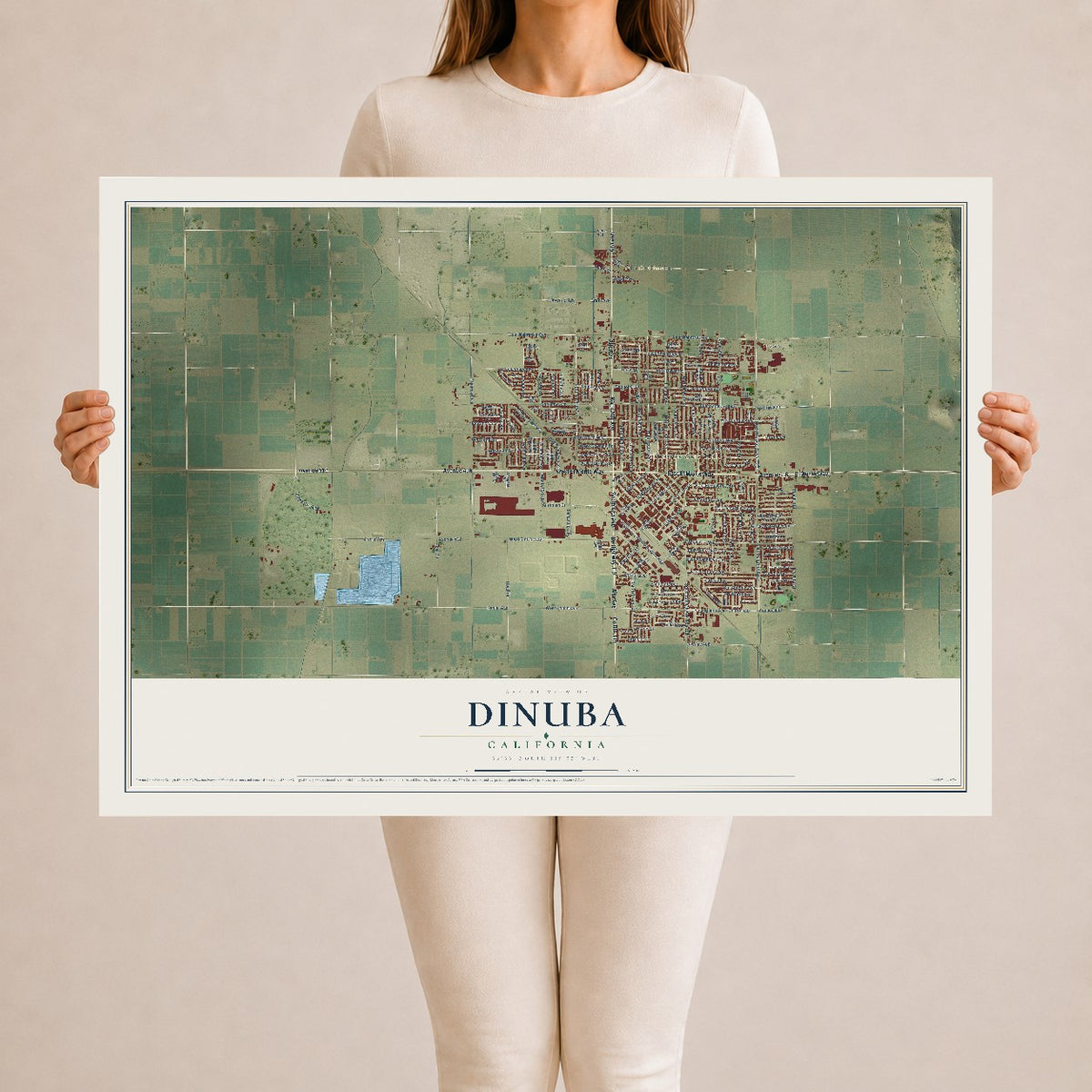 Map of Dinuba, California, 24 x 36 inch unframed archival matte print