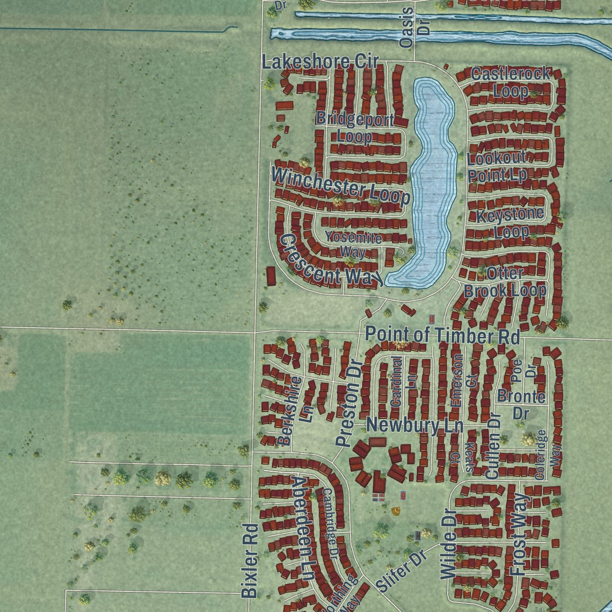 Second close-up of the map of Discovery Bay, California print showing more streets and buildings
