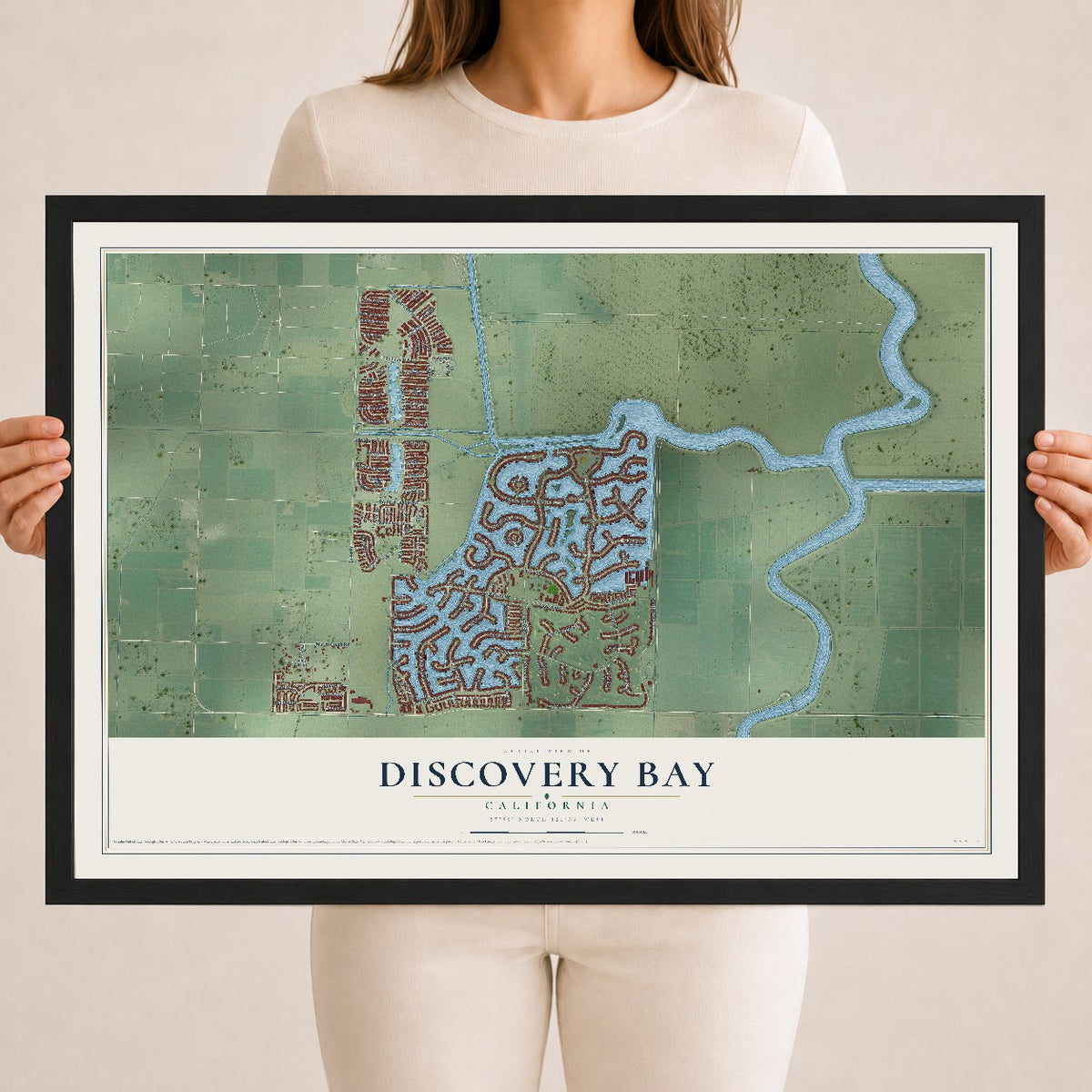 Map of Discovery Bay, California, 18 x 24 inch print in a black wood frame