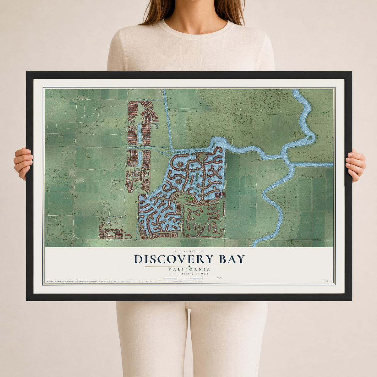 Map of Discovery Bay, California, 24 x 36 inch print in a black wood frame
