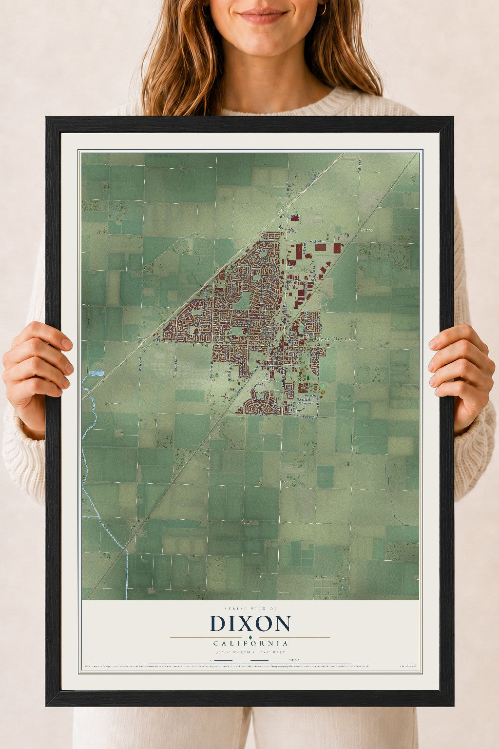 Map of Dixon, California, 18 x 24 inch print in a black wood frame