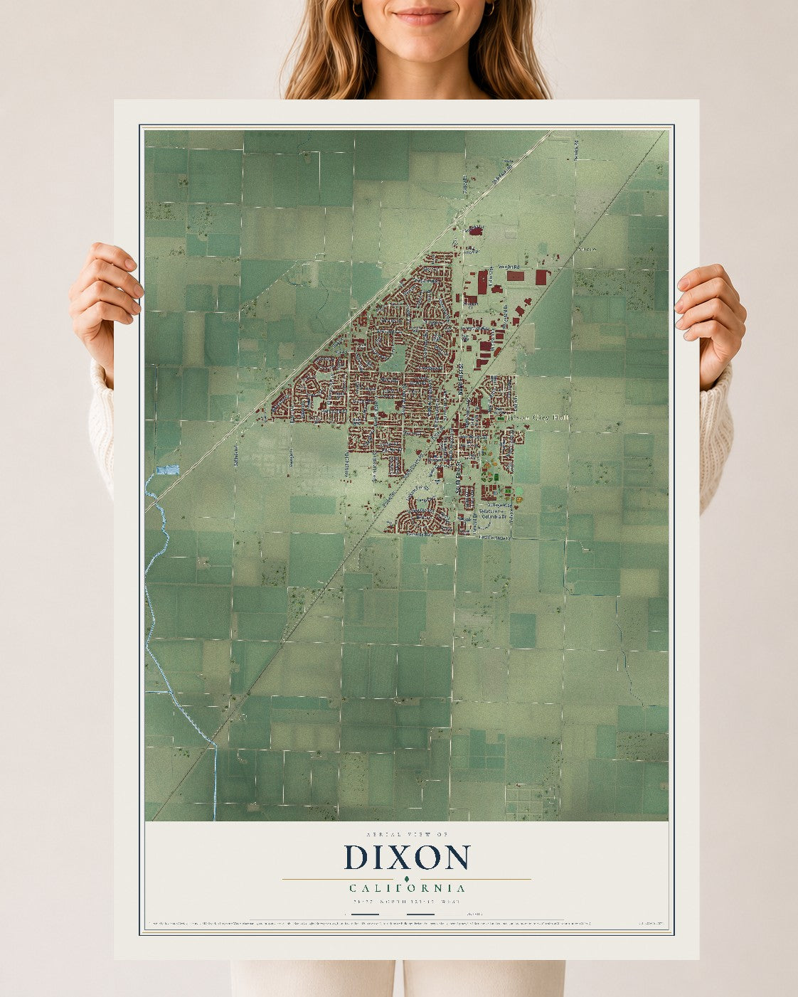 Map of Dixon, California, 24 x 36 inch unframed archival matte print