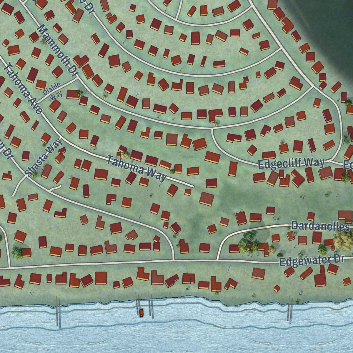 Close-up of the map of Dollar Point, California print showing street and building detail