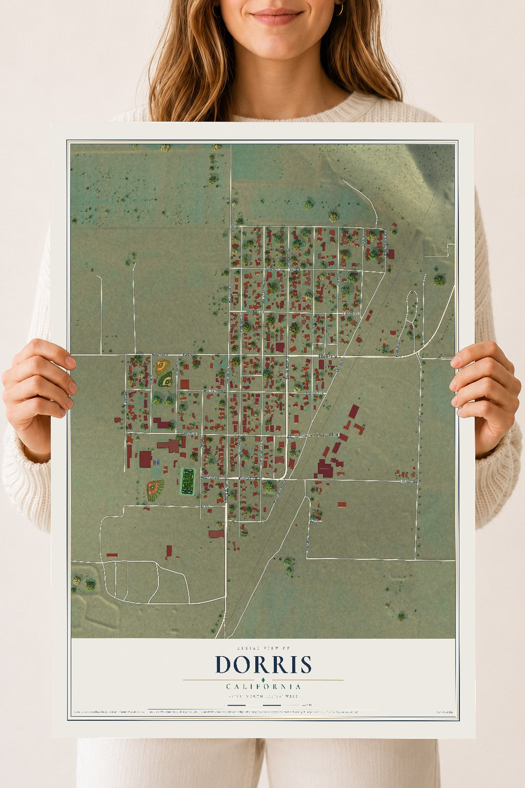 Map of Dorris, California, 18 x 24 inch unframed archival matte print