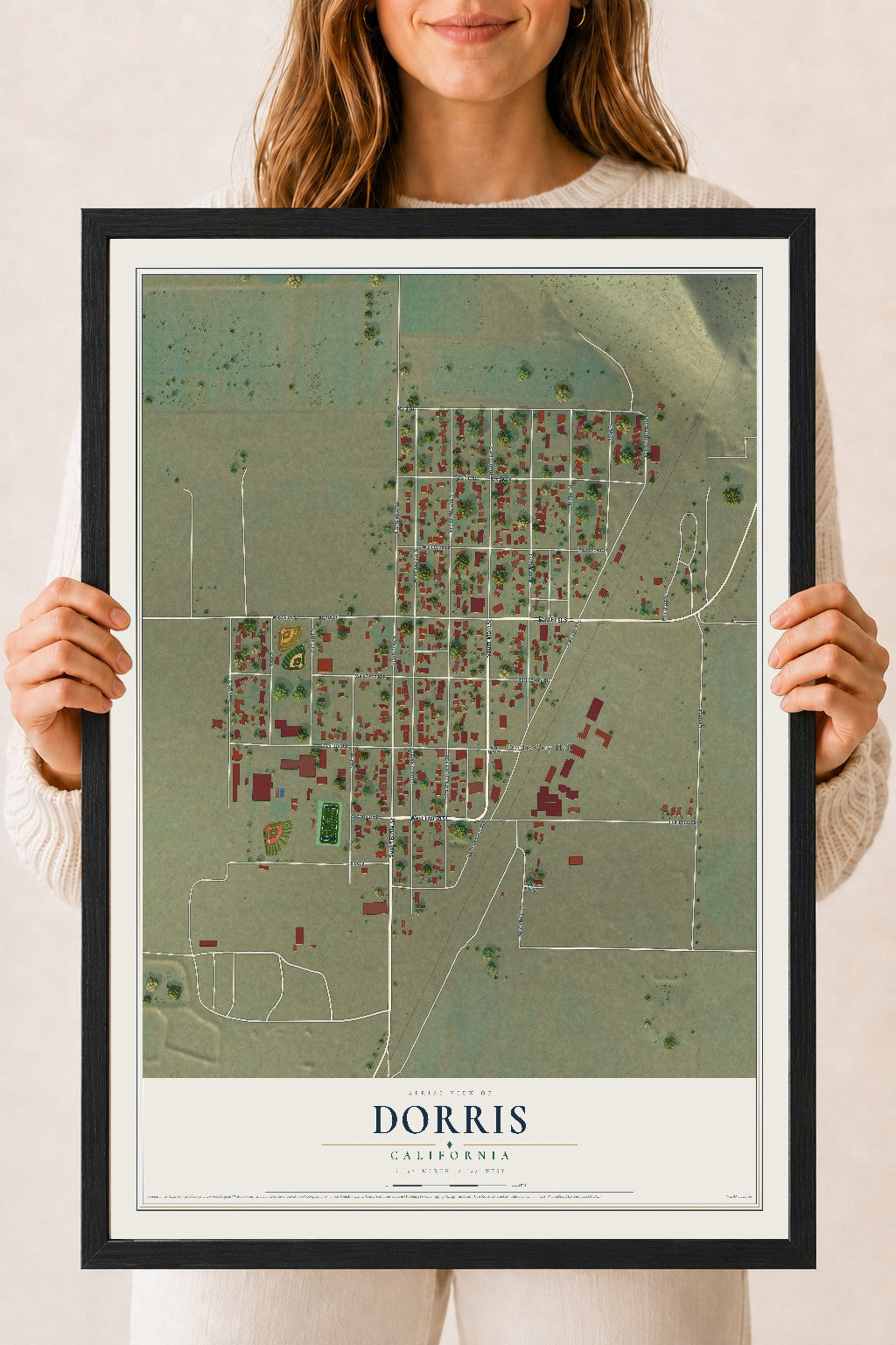 Map of Dorris, California, 18 x 24 inch print in a black wood frame