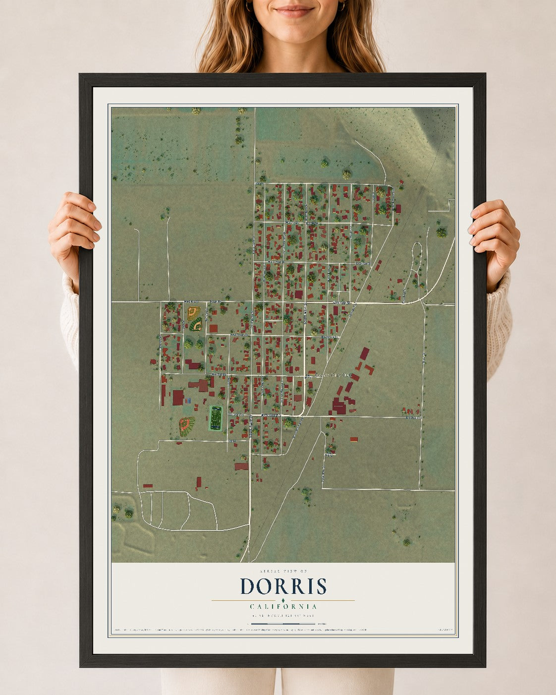 Map of Dorris, California, 24 x 36 inch print in a black wood frame