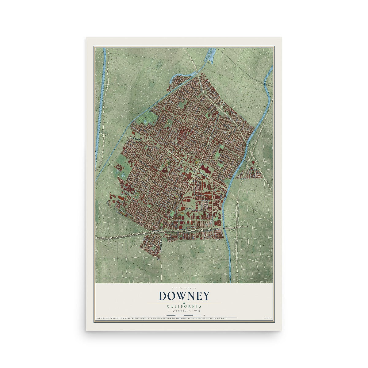 Map of Downey, California, 12 x 18 inch unframed archival matte print