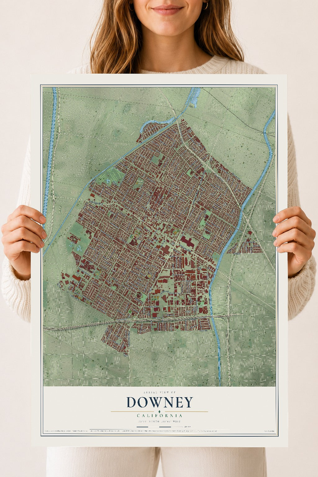Map of Downey, California, 18 x 24 inch unframed archival matte print