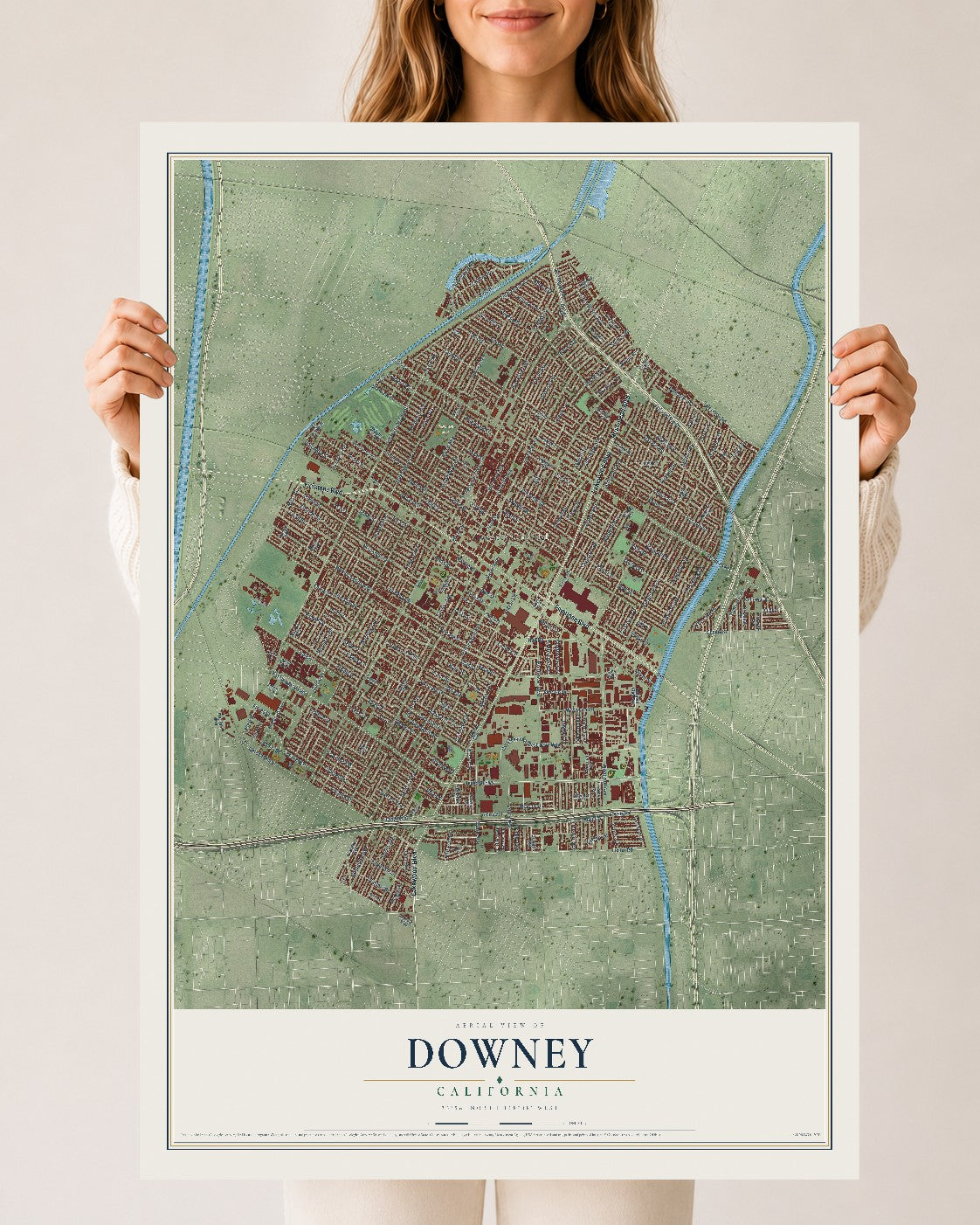 Map of Downey, California, 24 x 36 inch unframed archival matte print