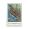 Map of Downtown San Diego, California, 12 x 18 inch unframed archival matte print