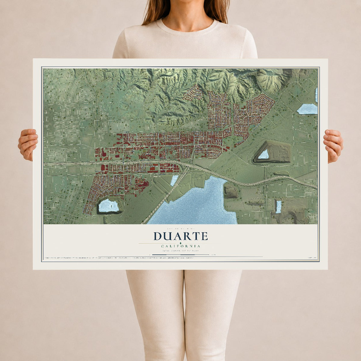 Map of Duarte, California, 24 x 36 inch unframed archival matte print