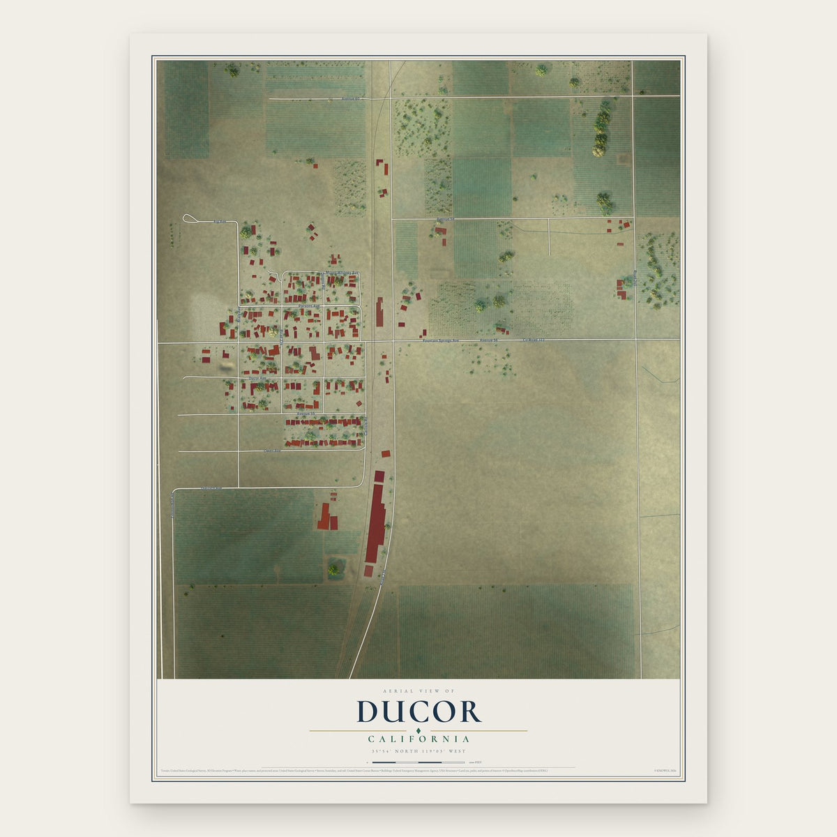 Ducor, California map print, the full design