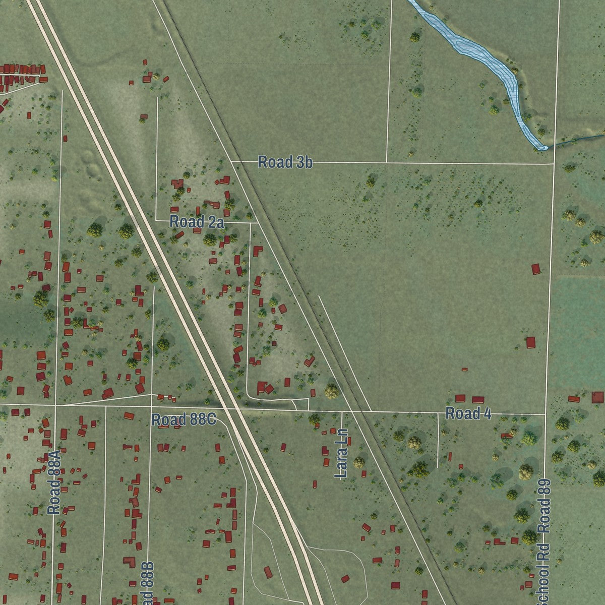 Close-up of the map of Dunnigan, California print showing street and building detail