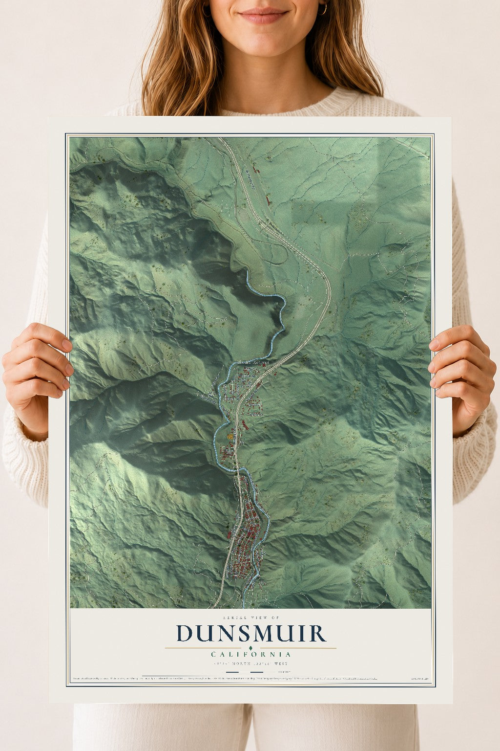 Map of Dunsmuir, California, 18 x 24 inch unframed archival matte print