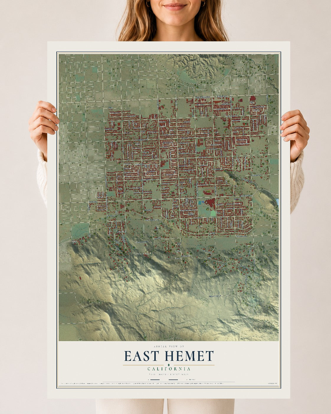Map of East Hemet, California, 24 x 36 inch unframed archival matte print