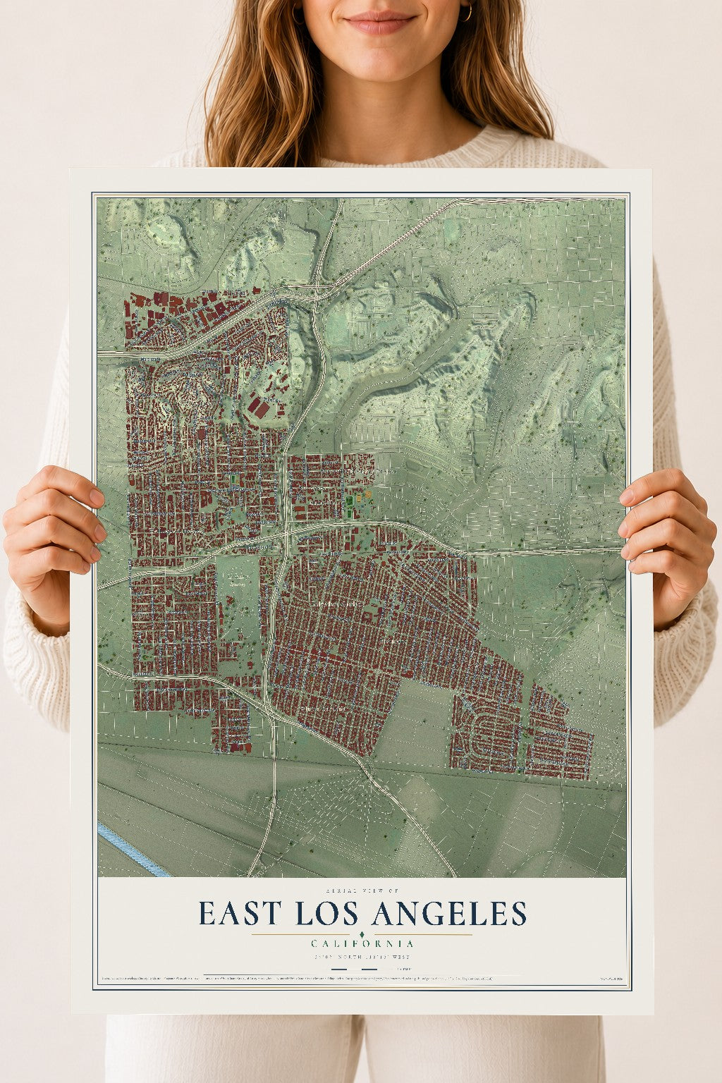 Map of East Los Angeles, California, 18 x 24 inch unframed archival matte print