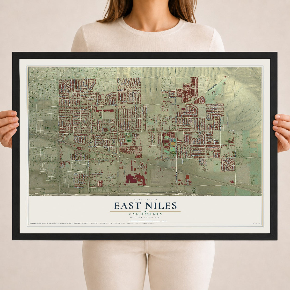 Map of East Niles, California, 18 x 24 inch print in a black wood frame