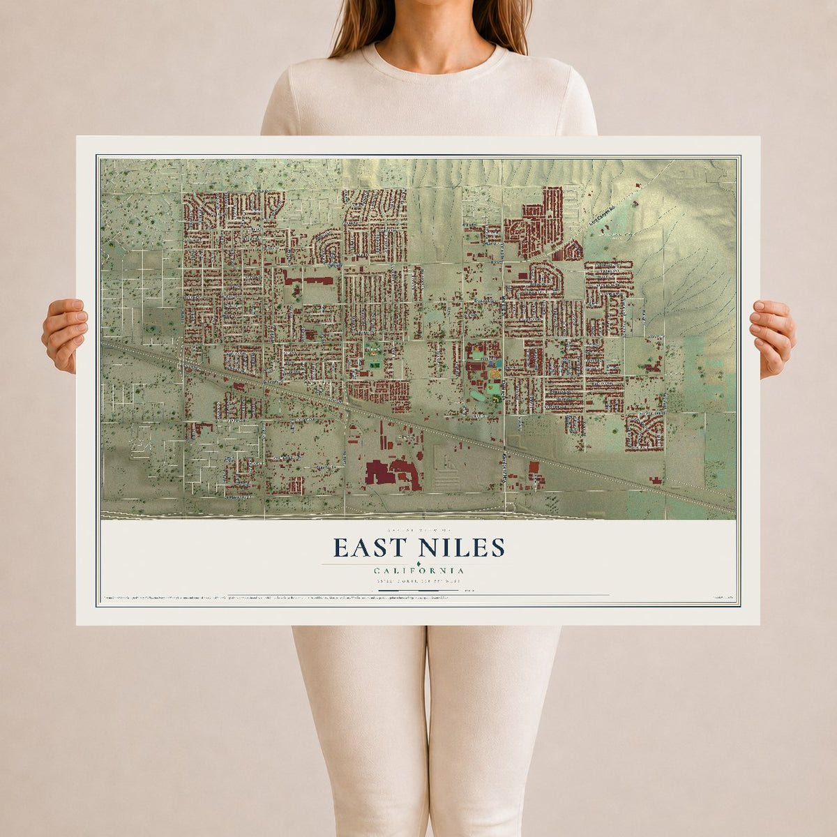 Map of East Niles, California, 24 x 36 inch unframed archival matte print