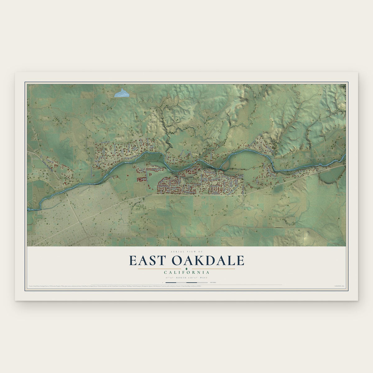 East Oakdale, California map print, the full design
