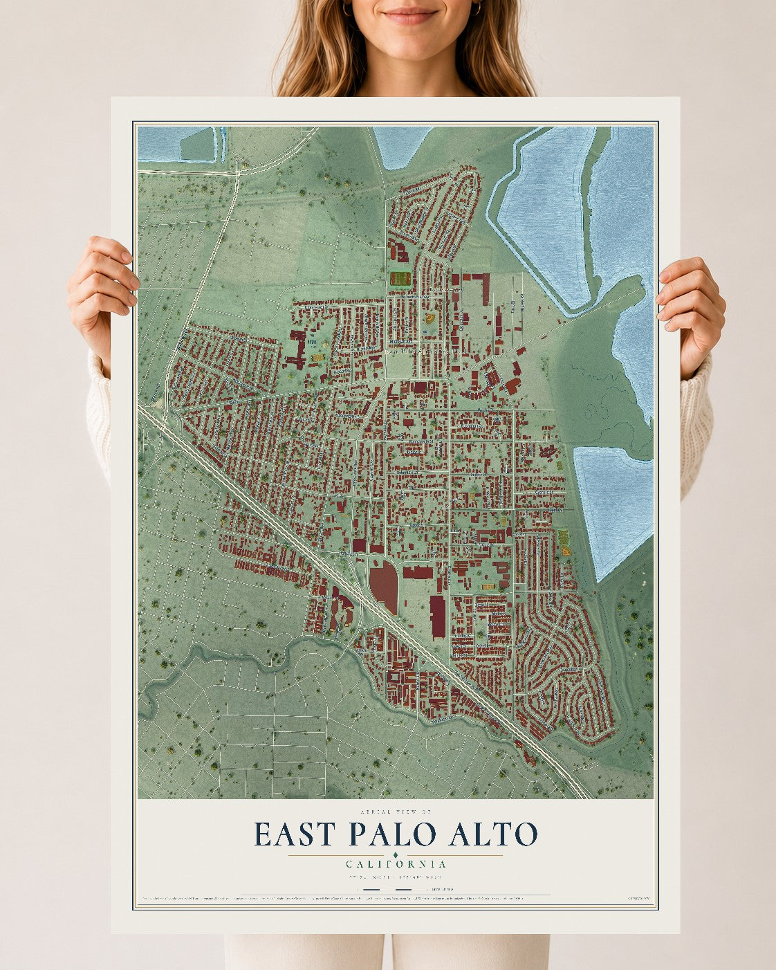 Map of East Palo Alto, California, 24 x 36 inch unframed archival matte print