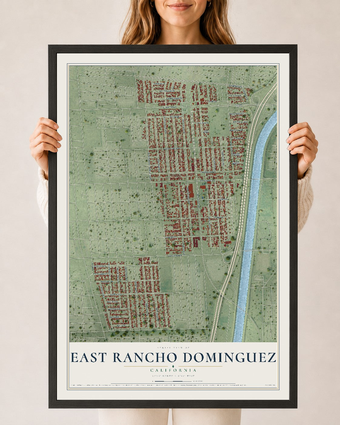 Map of East Rancho Dominguez, California, 24 x 36 inch print in a black wood frame